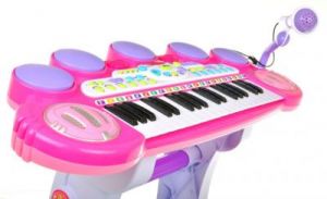 Różowe Organki Keyboard - Stolik, Krzesełko, Mikrofon